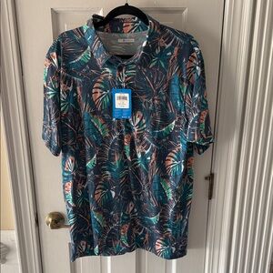 Columbia Men's Leaf Print Casual Shirt - Blue and Green